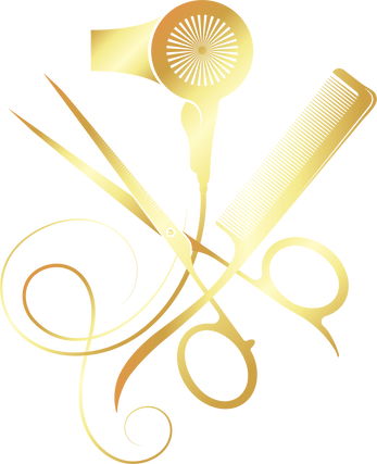 Scissors comb and hair dryer golden symbol